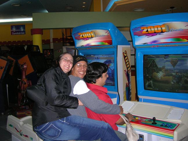 Dudu, Andre, and I participating in Arcade craziness